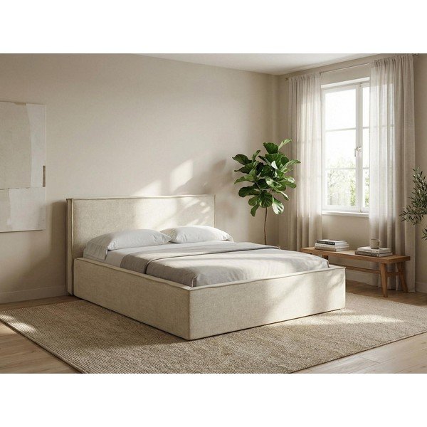 Tapicerowane łóżko dwuosobowe w kolorze terakoty ze schowkiem i stelażem 160x200 cm Anani – Makamii-image-1