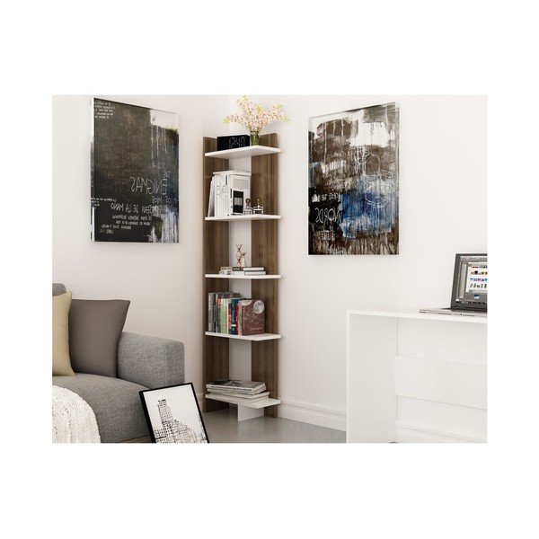 Biblioteczka w dekorze drewna orzechowego z białymi detalami Als Walnut White-image-1
