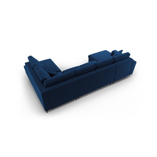 Niebieski aksamitny rozkładany narożnik ze schowkiem (prawostronny/w kształcie litery U) Kyoto – Cosmopolitan Design-image-4