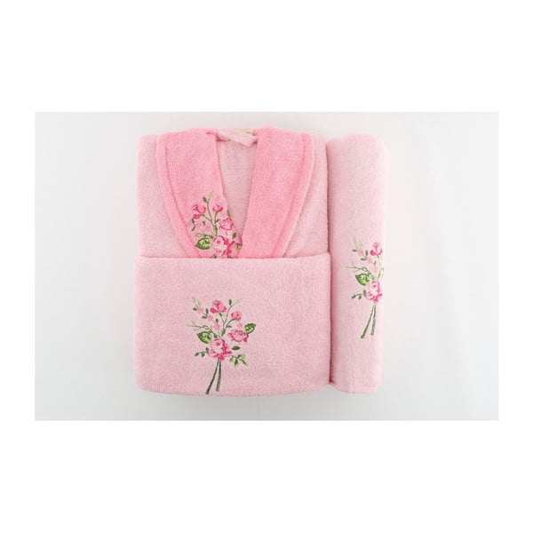 Komplet różowy szlafrok i 2 ręczniki Giris, rozm. uniwersalny (M/L)