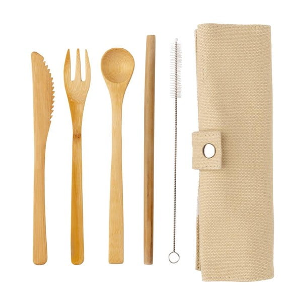 Podróżny zestaw bambusowych sztućców ze słomką, szczoteczką do czyszczenia i pokrowcem XD Collection-image-4