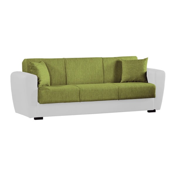 Zielono-biała trzyosobowa sofa rozkładana ze schowkiem Esidra Comfort
