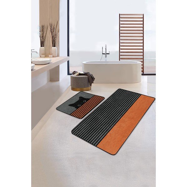 Czarno-pomarańczowe dywaniki łazienkowe zestaw 2 szt. 60x100 cm – Mila Home-image-1