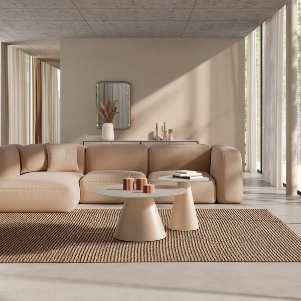 Kremowe okrągłe stoliki zestaw 2 szt. ze szklanym blatem ø 80 cm Vida – MOME-image-1