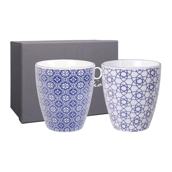 Zestaw 2 niebieskich porcelanowych kubków do herbaty Tokyo Design Studio Stripe & Flower
