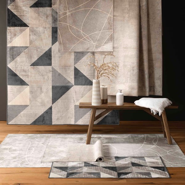 Szaro-beżowy dywan z mieszanki bawełny 68x110 cm Graphic – douceur d'intérieur-image-1