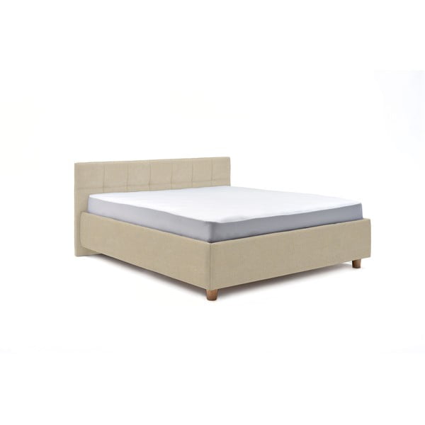 Beżowe dwuosobowe łóżko ze stelażem i schowkiem DlaSpania Leda, 160x200 cm