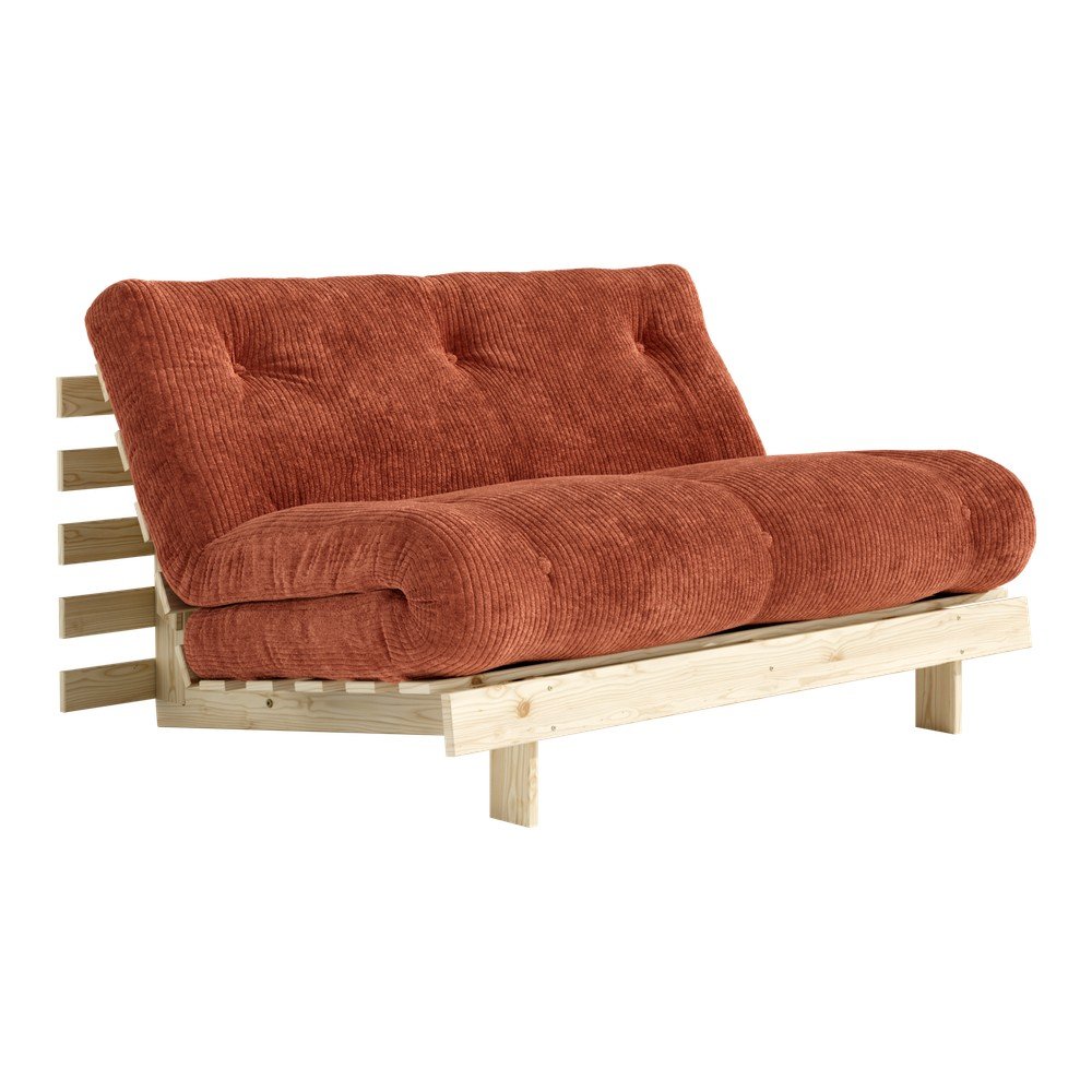 Sztruksowa rozkładana sofa w kolorze terakoty 140 cm Roots – Karup
