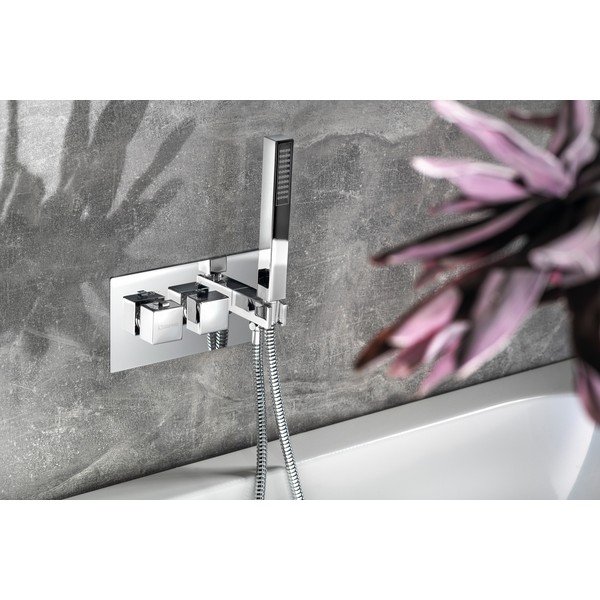 Bateria prysznicowa podtynkowa w kolorze srebra z połyskiem (2 otwory) Latus – Sapho-image-2