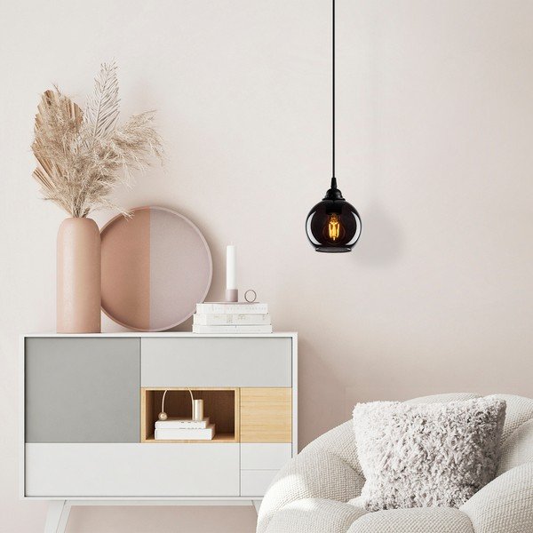 Czarna lampa wisząca ze szklanym kloszem ø 15 cm Smoked – Opviq lights-image-1