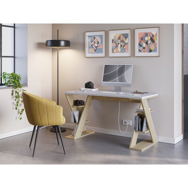 Biurko z białym blatem 60x137 cm Butterfly – Marckeric-image-1