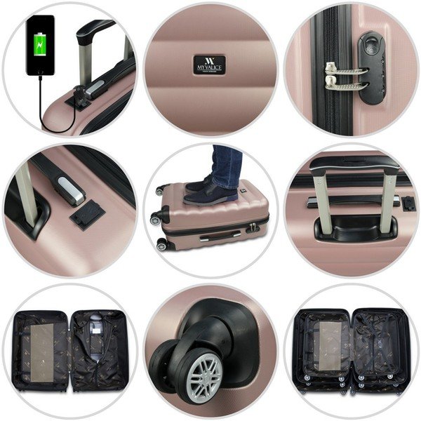 Zestaw 2 żółtych walizek na kółkach z USB My Valice RESSNO Cabin & Large-image-4