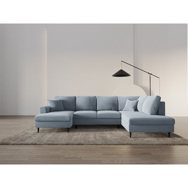 Jasnoniebieski aksamitny rozkładany narożnik ze schowkiem (prawostronny/w kształcie litery U) Kyoto – Cosmopolitan Design-image-2