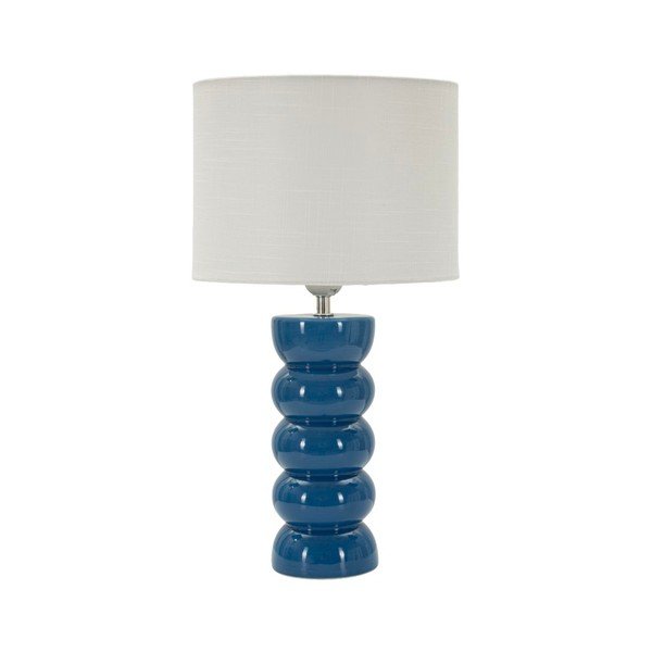 Biała/niebieska lampa stołowa ceramiczna z tekstylnym kloszem (wysokość 46 cm) Torr – Mauro Ferretti