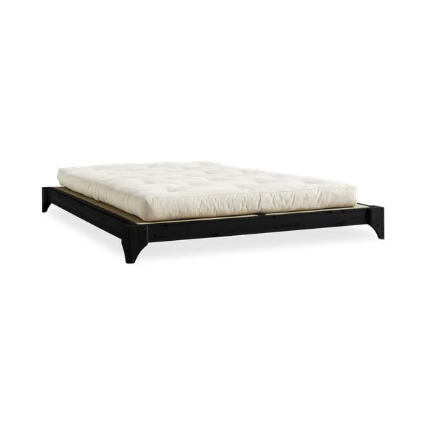 Łóżko dwuosobowe z drewna sosnowego z materacem a tatami Karup Design Elan Comfort Mat Black/Natural, 160x200cm