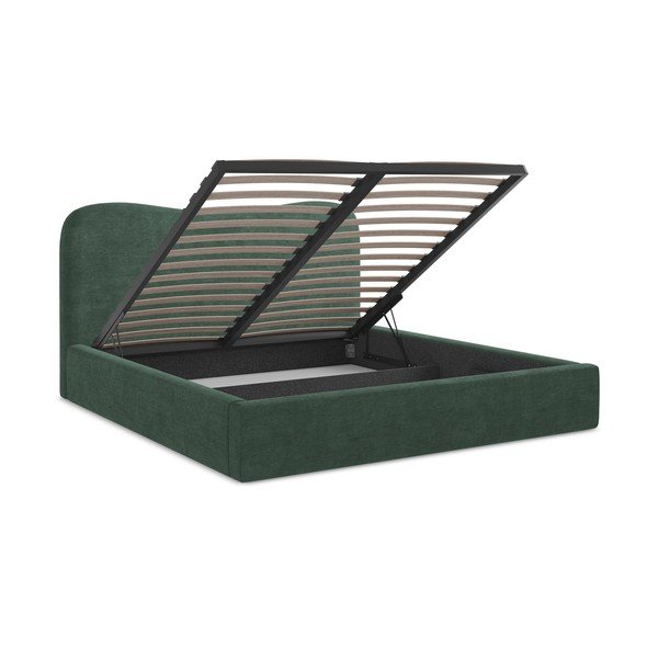 Zielone tapicerowane łóżko dwuosobowe ze schowkiem ze stelażem 140x200 cm Kahai – Makamii-image-3