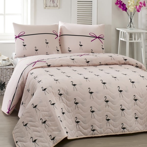 Narzuta dla dzieci z poszewką na poduszkę Flamingo, 160x220 cm