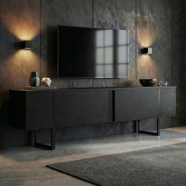 Czarna szafka pod TV 180x50x30 cm Onera – Kalune Design-image-2