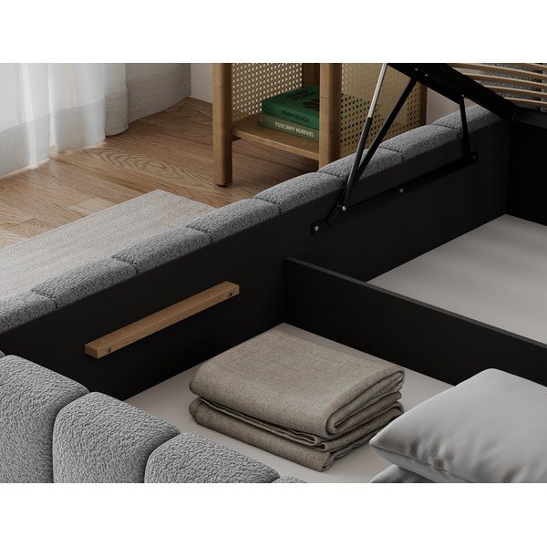 Szare tapicerowane łóżko dwuosobowe ze schowkiem ze stelażem 160x200 cm Lamica – ELTAP-image-3