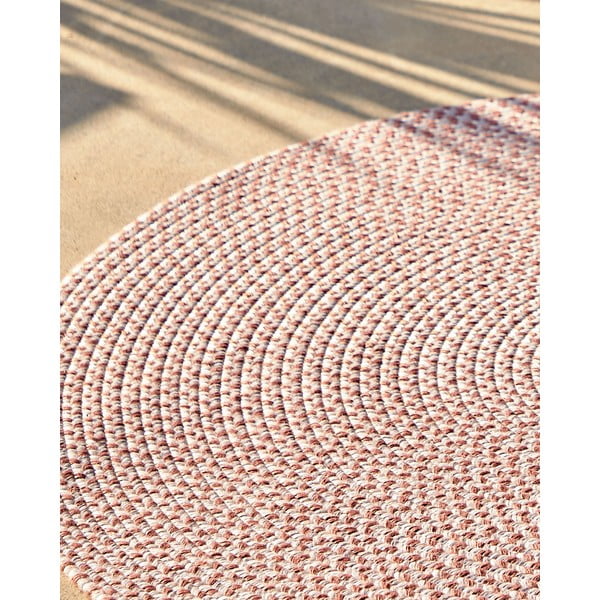 Różowy okrągły dywan odpowiedni na zewnątrz z włókien z recyklingu ø 150 cm Rodhe – Kave Home-image-2