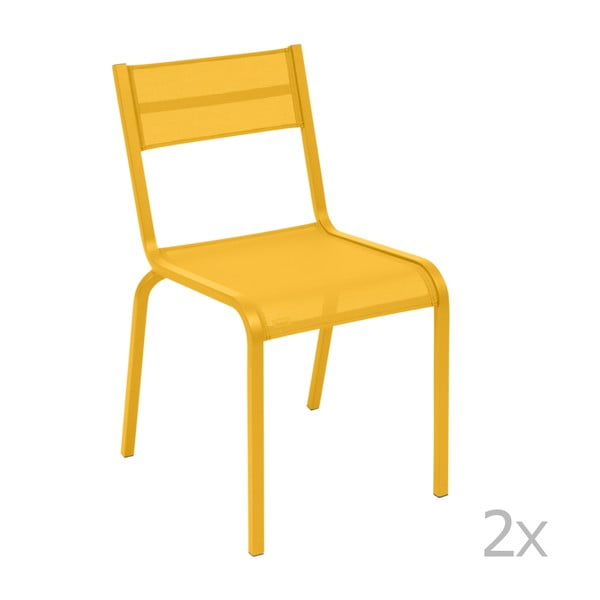 Komplet 2 żółtych metalowych krzeseł ogrodowych Fermob Oléron