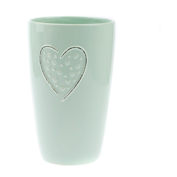 Jasnozielony wazon ceramiczny Dakls Hearts Dots, wys. 22 cm