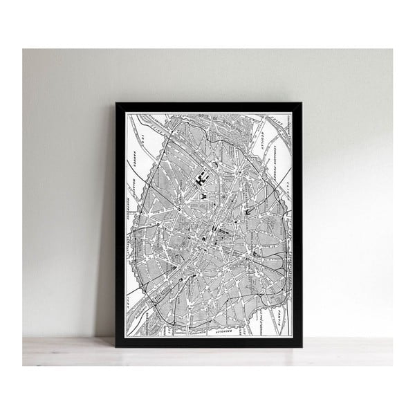 Obrazek w czarnej ramie Homemania Maps Paris, 32x42 cm