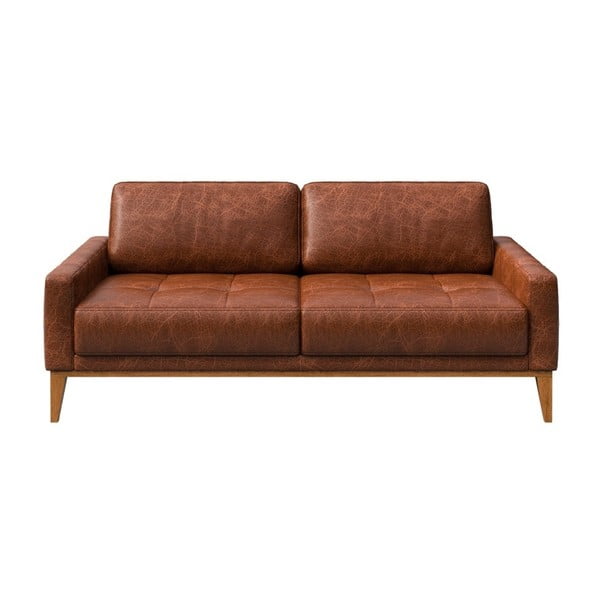 Karmelowa sofa skórzana MESONICA Musso Tufted, 173 cm