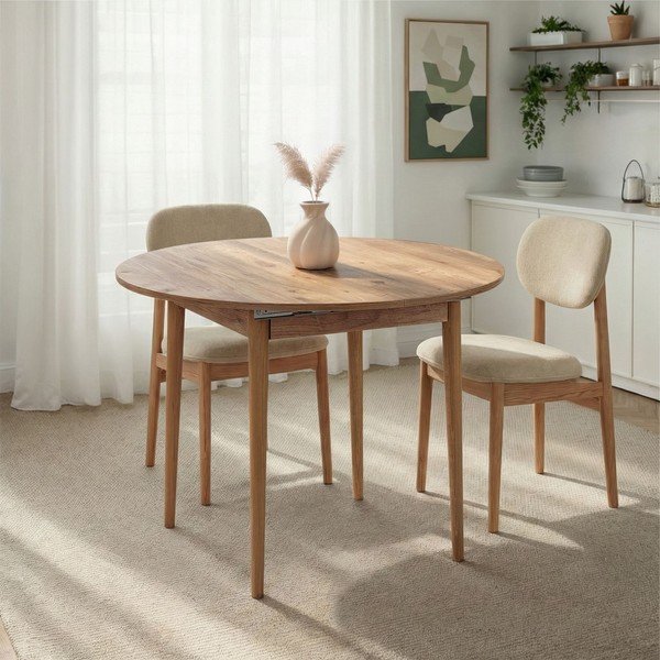 Okrągły rozkładany stół z dodatkowym blatem w dekorze sosny ø 100 cm Viona – Kalune Design-image-3