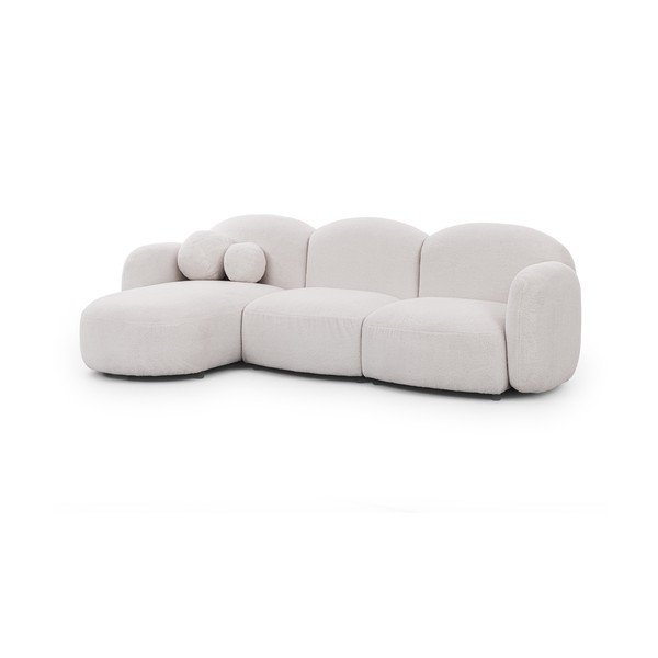 Kremowy narożnik z materiału bouclé (lewostronny/z szezlongiem) Orbit – Ropez