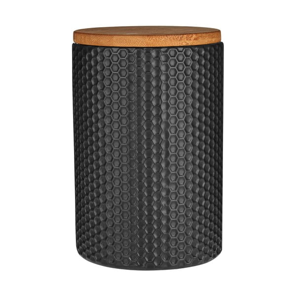 Czarny pojemnik z bambusowym wieczkiem Premier Housewares Black Hex, ⌀ 10 x 15 cm