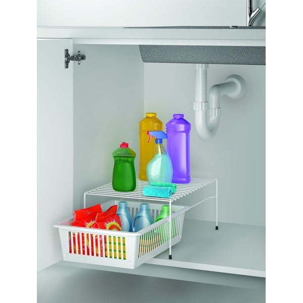 Biała dodatkowa półka ze stali nierdzewnej ze schowkiem Metaltex Dino-image-4