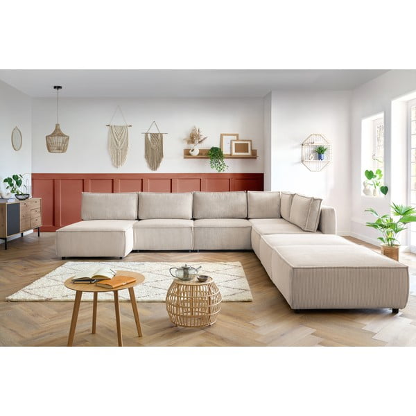 Kremowy sztruksowy narożnik (w kształcie litery U/strona zmienna) Nihad modular – Bobochic Paris-image-1