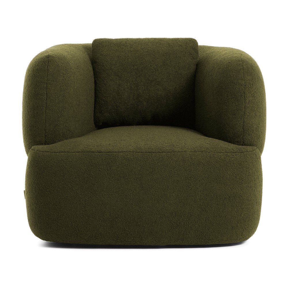 Ciemnozielony obrotowy fotel z materiału bouclé Martina – Kave Home