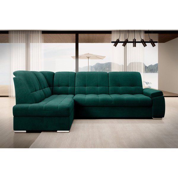 Zielony aksamitny rozkładany/ze schowkiem narożnik (lewostronny/w kształcie litery L) Sado – ELTAP-image-3