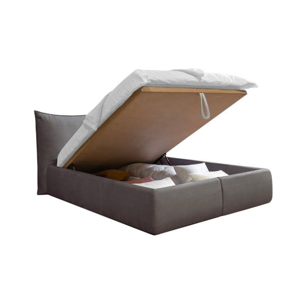 Ciemnoszare tapicerowane łóżko dwuosobowe ze schowkiem i stelażem 180x200 cm Jade – Bobochic Paris-image-3