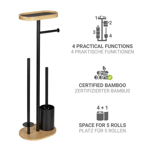 Czarno-naturalny stalowy stojak na papier toaletowy ze szczotką Pomarolo – Wenko-image-2
