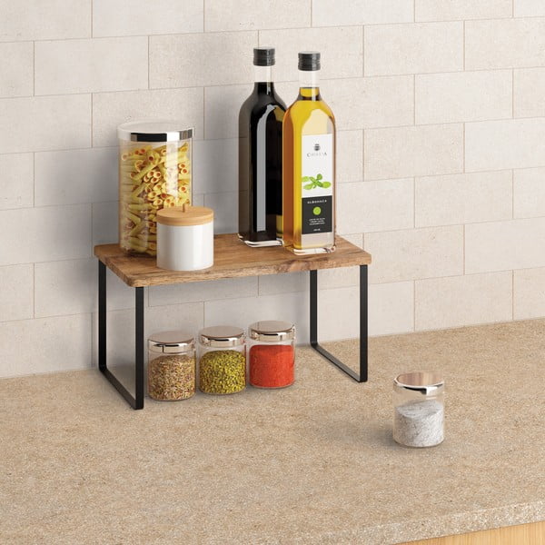 Drewniana dodatkowa półka w czarno-naturalnym kolorze 32x19 cm York – Metaltex-image-1