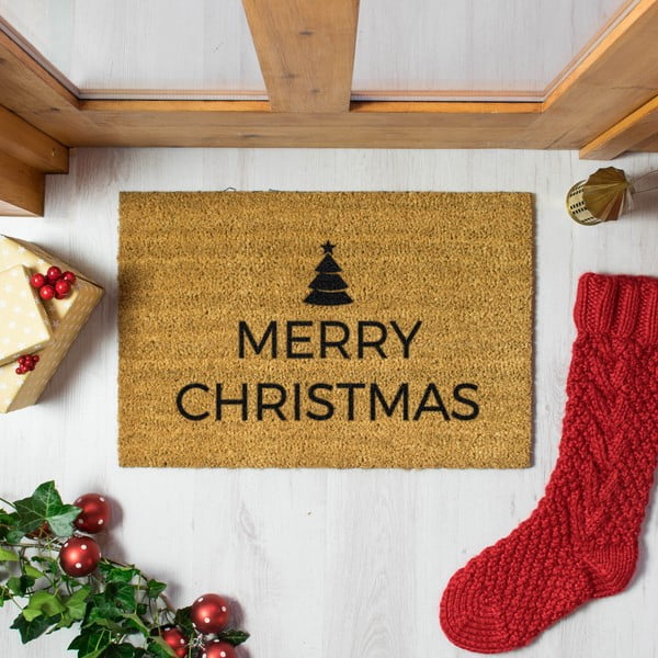 Wycieraczka ze świątecznym motywem z włókna kokosowego 40x60 cm Merry Christmas – Artsy Doormats-image-1