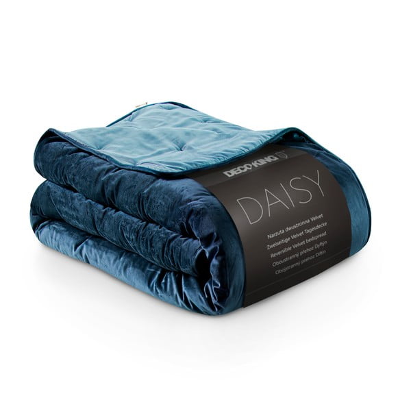 Niebieska aksamitna narzuta jednoosobowa DecoKing Daisy, 210x170 cm-image-3
