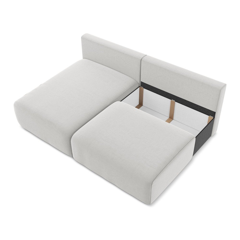 Jasnoszary aksamitny rozkładany narożnik ze schowkiem (lewostronny/z szezlongiem) Kalena – Makamii (zdjęcie 5)