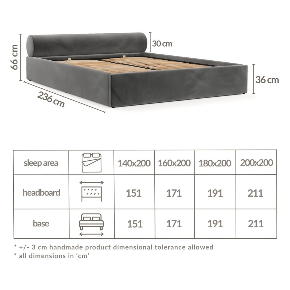 Ciemnoszare tapicerowane łóżko dwuosobowe ze schowkiem i stelażem 160x200 cm Solvo – Maison de Rêve (zdjęcie 2)