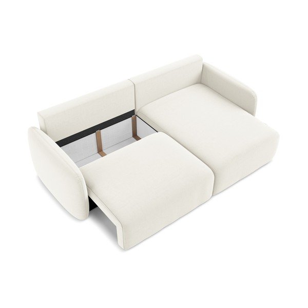 Kremowy aksamitny rozkładany/ze schowkiem narożnik (prawostronny/z szezlongiem) Kalena – Makamii-image-4