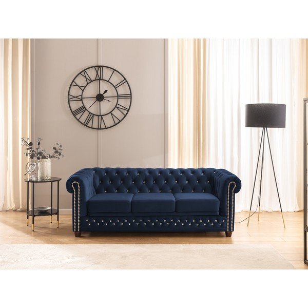 Niebieska aksamitna rozkładana sofa 203 cm York Blik – Ropez-image-1