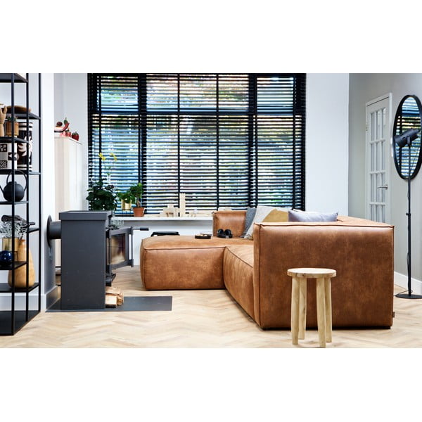 Brązowy narożnik ze skóry z recyklingu WOOOD Bean, lewostronny-image-4