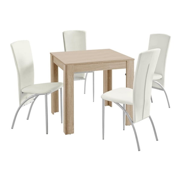 Komplet stołu i 4 białych krzeseł Støraa Lori Nevada Duro Oak White
