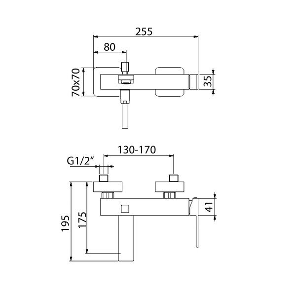 Bateria wannowa ścienna w kolorze matowej czerni (2 otwory) Latus – Sapho-image-1