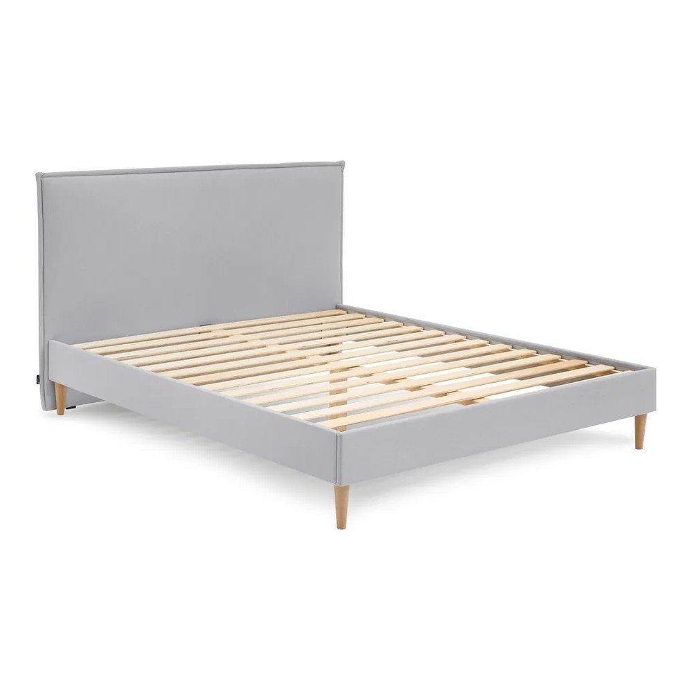 Jasnoszare tapicerowane łóżko dwuosobowe ze stelażem 180x200 cm Sary – Bobochic Paris
