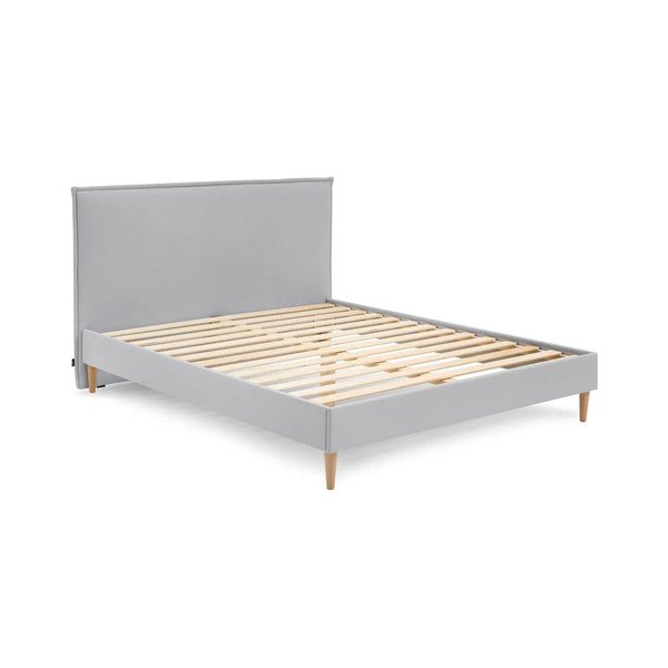Jasnoszare tapicerowane łóżko dwuosobowe ze stelażem 160x200 cm Sary – Bobochic Paris