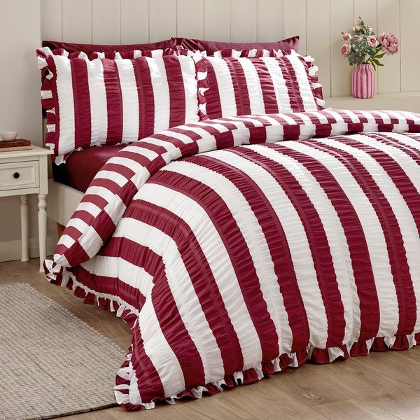Ciemnofioletowa pościel dwuosobowa 220x230 cm Seersucker Frill Stripe – Catherine Lansfield-image-3